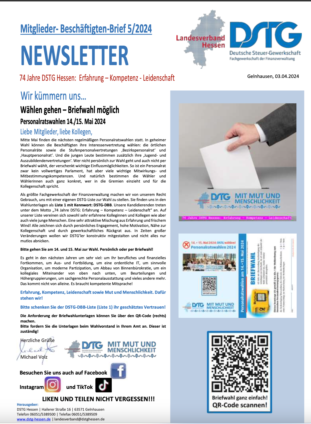 DSTG-NEWSLETTER 5/2024 – Wählen gehen – Briefwahl möglich